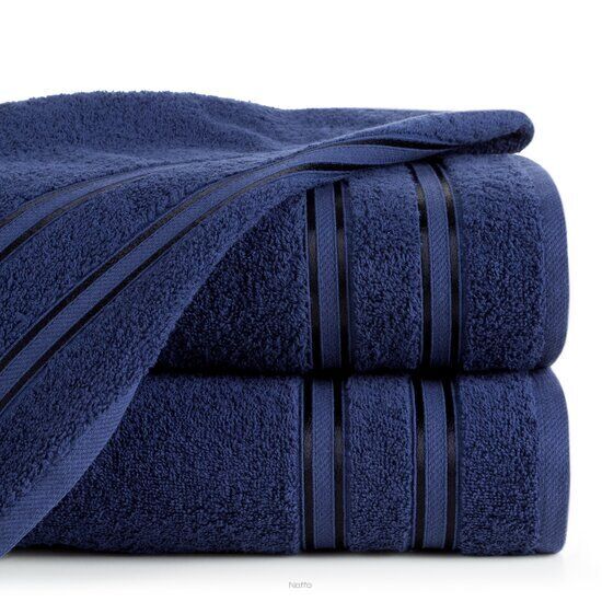 Ręcznik bawełniany 30x50 MANOLA niebieski z żakardową połyskującą bordiurą w paski
