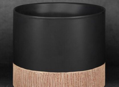 Ceramiczna osłonka na donicę fi 18x15 MILI 3 czarna brązowa dwukolorowa w kształcie walca