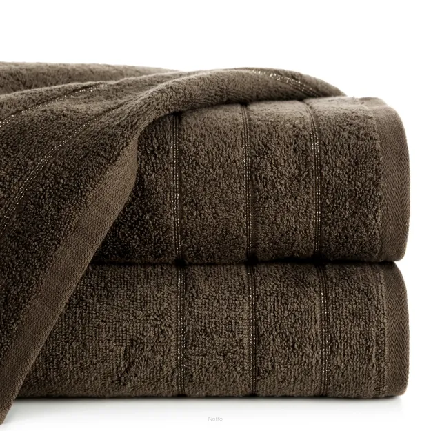 Ręcznik bawełniany 50x90 DALI ciemny brąz gładki z subtelną bordiurą z błyszczącą nicią