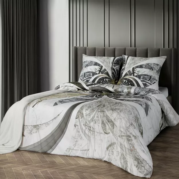 Pościel z makosatyny 160x200 STELIA Eva Minge beżowa biała designerski wzór