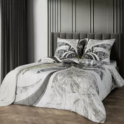 Pościel z makosatyny 160x200 STELIA Eva Minge beżowa biała designerski wzór