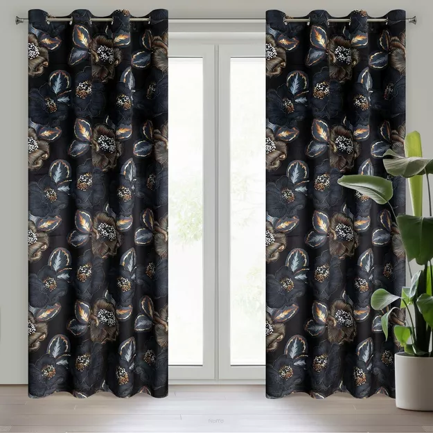 Zasłona gotowa na przelotkach 140x250 PEONIA 2 czarna popielata Limited Collection