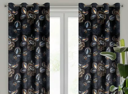 Zasłona gotowa na przelotkach 140x250 PEONIA 2 czarna popielata Limited Collection