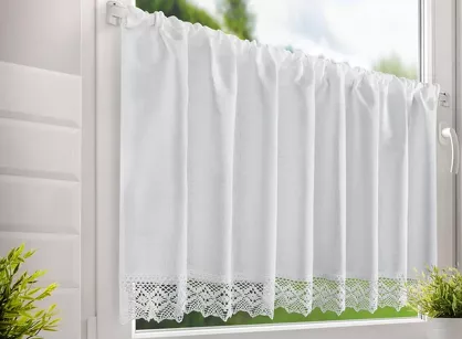 Zazdrostka gotowa w tunelu 150x60 CLARIE biała z bawełny zdobiona koronką