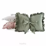 Poduszka welwetowa z wypełnieniem 35x55 KOKARDA 2 pudrowa obszyta falbaną - 3