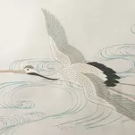 Koc 150x200 MILA kremowy z wzorem lecących żurawi z kolekcji Premium - 4