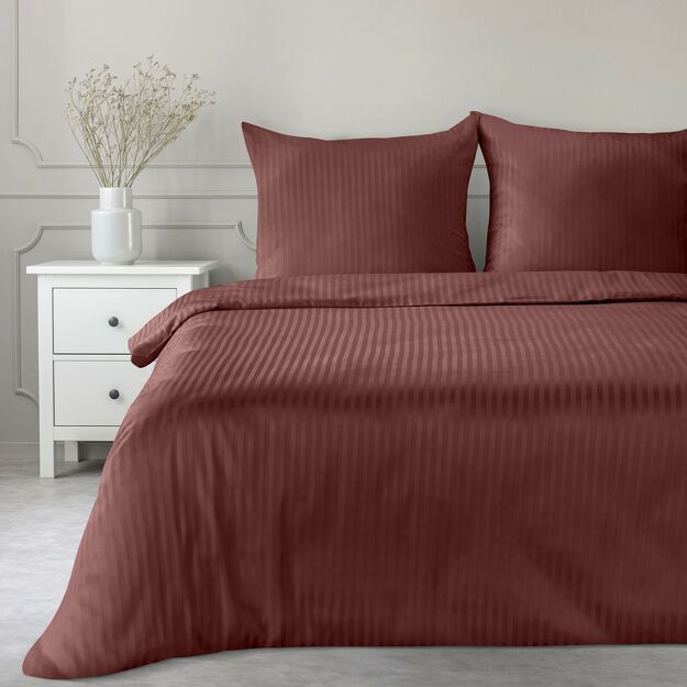Pościel satynowa 160x200 VERA jednokolorowa gładka burgundowa w prążki