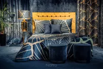 Narzuta welwetowa 170x210 MUSA 2 granatowa pikowana ze złotym nadrukiem liści bananowca Limited Collection - 9