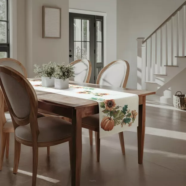 Bieżnik gobelinowy 45x140 1220 naturalny z nadrukiem pomarańczowych dyni i słoneczników