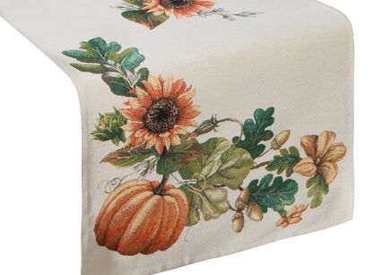 Bieżnik gobelinowy 45x140 1220 naturalny z nadrukiem pomarańczowych dyni i słoneczników
