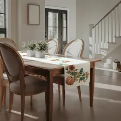 Bieżnik gobelinowy 45x140 1220 naturalny z nadrukiem pomarańczowych dyni i słoneczników