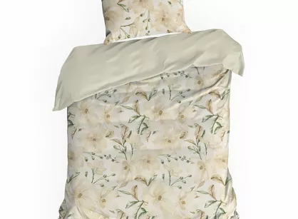 Pościel bawełniana 140x200 SONIA 32 biała z beżowym wzorem kwiatowym