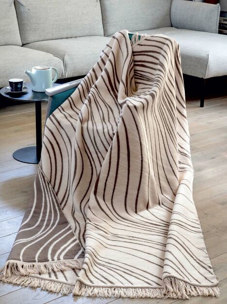 Koc bawełniany 150x200 1712-1 kremowy beżowy z frędzlami