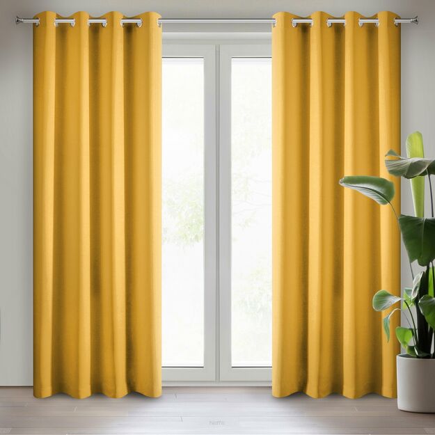 Zasłona na przelotkach 140x250 RITA jednokolorowa musztardowa z miękkiej tkaniny