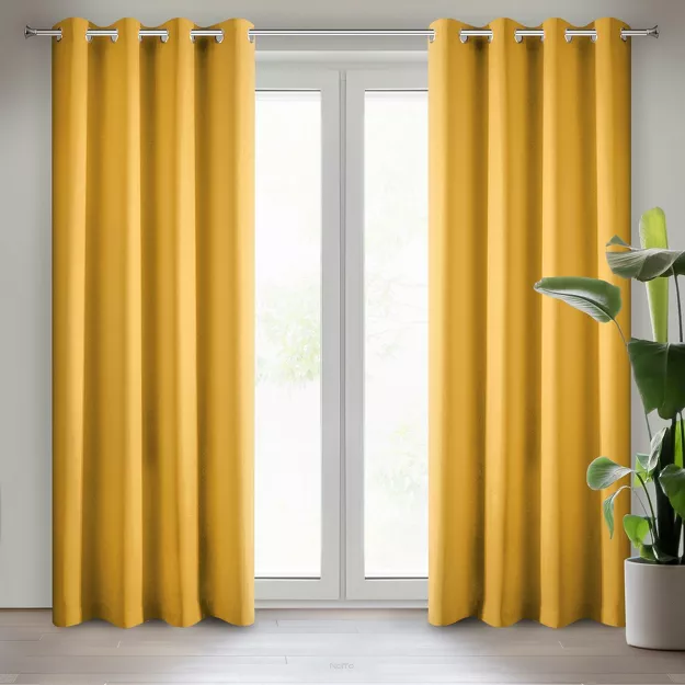 Zasłona na przelotkach 140x250 RITA jednokolorowa musztardowa z miękkiej tkaniny