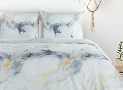 Pościel z mikrowłókna 160x200 VERANO 12 biała stalowa złoty wzór marmurkowy Design 91