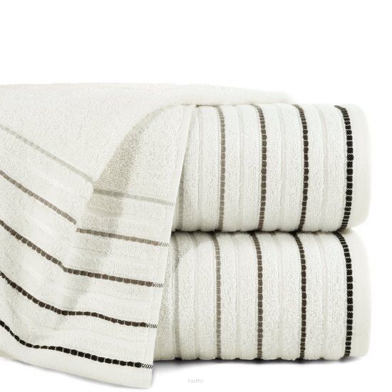 Ręcznik bawełniany 70x140 IZA kremowy z kontrastującą bordiurą w pasy Design 91