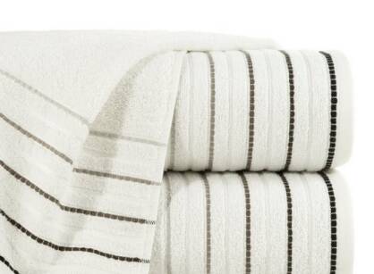 Ręcznik bawełniany 70x140 IZA kremowy z kontrastującą bordiurą w pasy Design 91