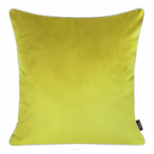 Poszewka welwetowa 45x45 VELVET 57G jasna zieleń z wypustką na brzegach i imitacją lnu