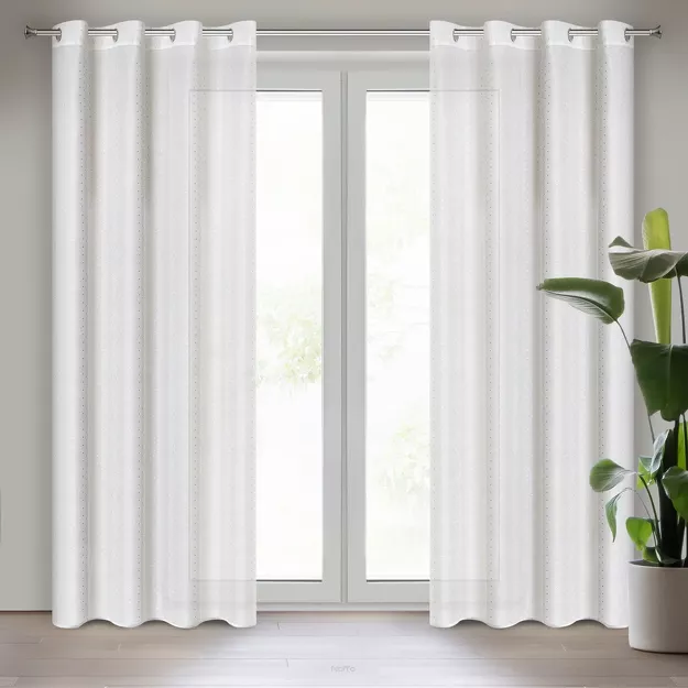 Firana na przelotkach 140x250 SIBEL biała z szampańskim nadrukiem drobnych rombów