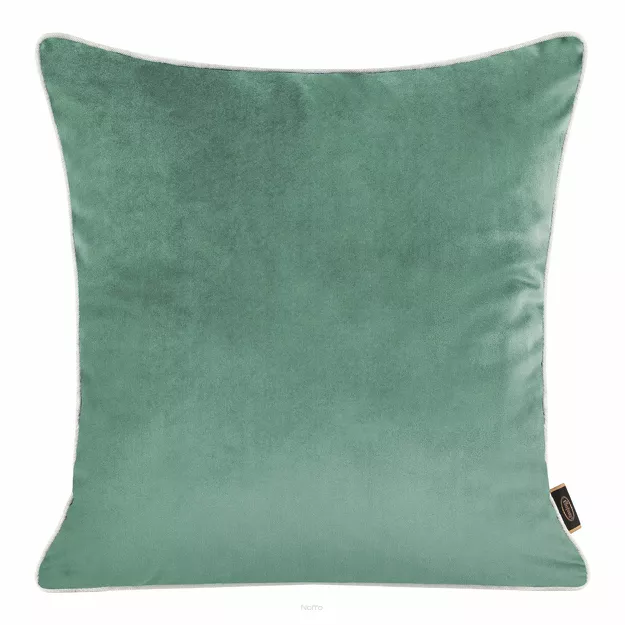 Poszewka welwetowa 45x45 VELVET 57E turkusowa z wypustką na brzegach i imitacją lnu