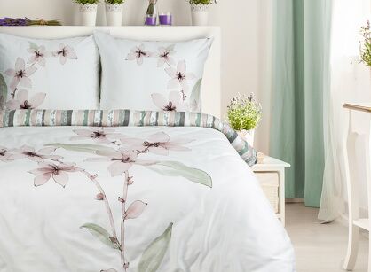 Pościel z makosatyny 220x200 BIANCA biała pudrowy kwiat dwustronna Premium