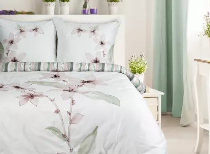 Pościel z makosatyny 220x200 BIANCA biała pudrowy kwiat dwustronna Premium