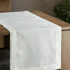 Bieżnik plamoodporny 40x180 DORIS naturalny z wzorem roślinnym miłorzębu japońskiego