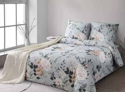 Pościel bawełniana 220x200 ROSITA szara stalowa z wzorem róż z kolekcji Classic