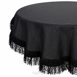 Obrus okrągły fi 150 JASPER czarny wykończony wyrazistymi frędzlami z kolekcji Premium - 4