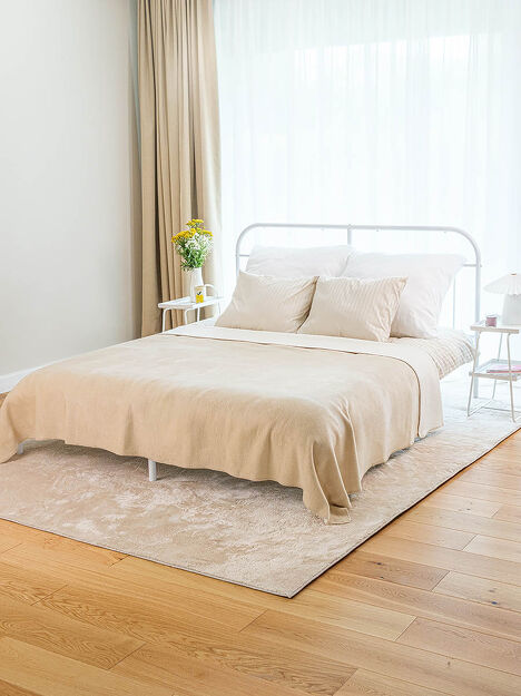 Koc bawełniany 180x220 0294-78 tussak jasny beż ecru dwustronny wykończony szydełkiem