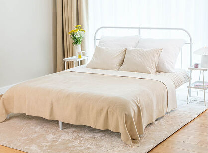 Koc bawełniany 180x220 0294-78 tussak jasny beż ecru dwustronny wykończony szydełkiem