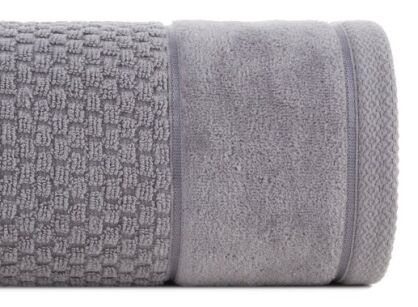 Ręcznik bawełniany 30x50 FRIDA srebrny z fakturą kosteczki i szeroką welurową bordiurą
