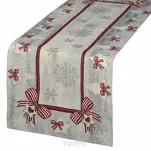 Bieżnik świąteczny 45x140 4067 gobelinowy popielaty z czerwonymi kokardkami i połyskującą srebrną nicią - 6