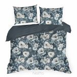 Pościel z mikrowłókna 220x200 KIRA ciemny granat z nadrukiem niebieskich kwiatów Design 91 - 6