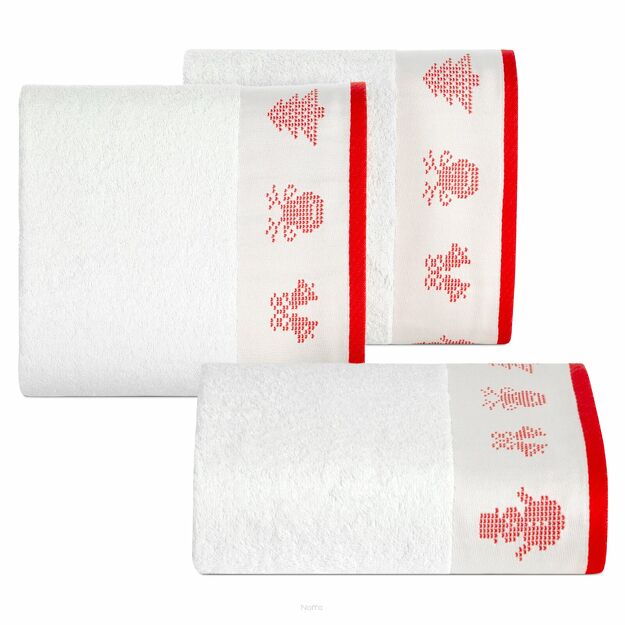Ręcznik świąteczny 70x140 NOEL 1 biały z żakardową bordiurą
