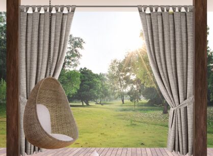Zasłona na taras 155x200 GARDEN 10 brązowa na szelkach zapinanymi na rzepy wodoodporna z melanżowym wzorem