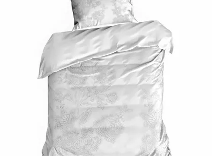 Pościel z satyny 140x200 PREMIUM 27 biała z wzorem brązowych kwiatów z kolekcji Premium