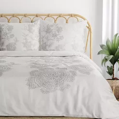 Pościel satynowa 140x200 PREMIUM 27 biała z wzorem brązowych kwiatów z kolekcji Premium