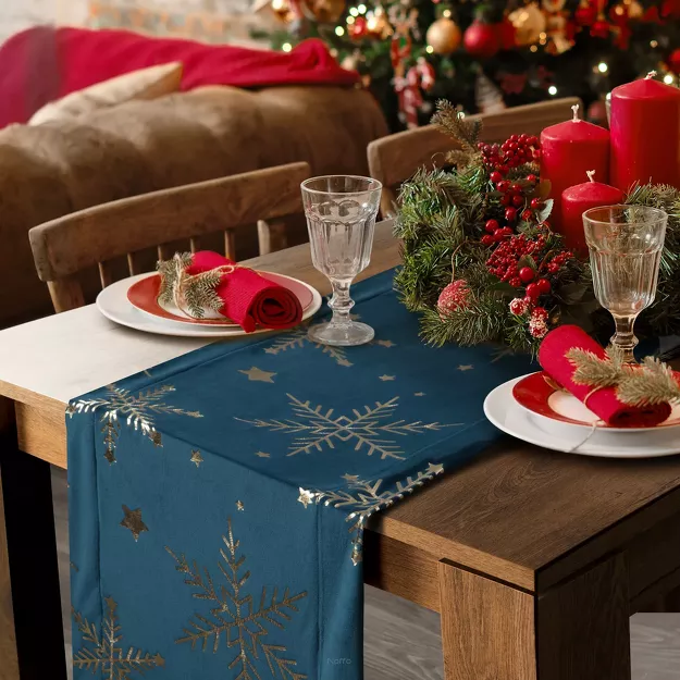 Bieżnik świąteczny 40x140 11A welwetowy granatowy w śnieżynki