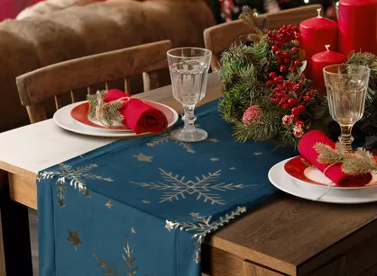 Bieżnik świąteczny 40x140 11A welwetowy granatowy w śnieżynki