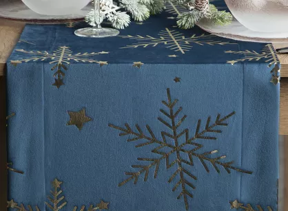 Bieżnik świąteczny 40x140 11A welwetowy granatowy w śnieżynki