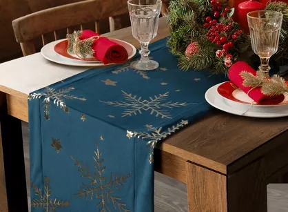 Bieżnik świąteczny 40x140 11A welwetowy granatowy w śnieżynki