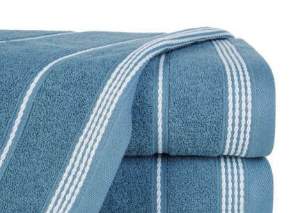 Ręcznik bawełniany 50x90 MIRA ciemny niebieski zdobiony bordiurą w pasy