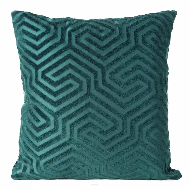 Poszewka welwetowa 40x40 INGA Pierre Cardin ciemny turkus z żakardowym geometrycznym wzorem