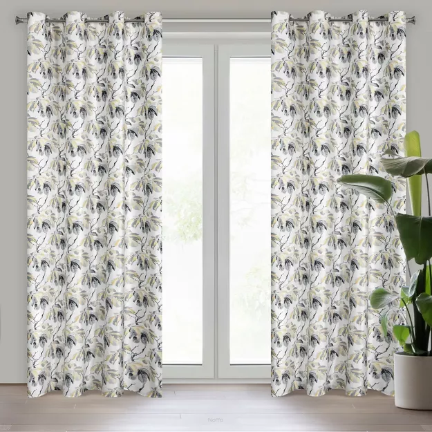 Zasłona na przelotkach 140x250 MELISA welwetowa biała musztardowa z wzorem