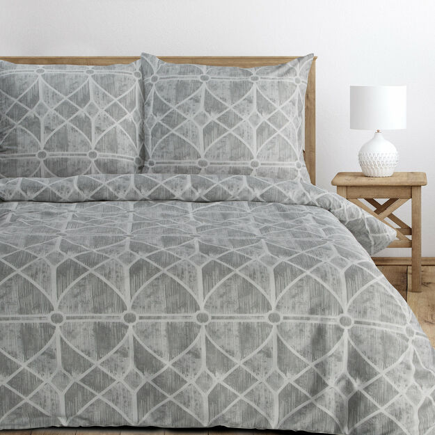 Pościel satynowa 140x200 SPRING 55 szara w geometryczny wzór