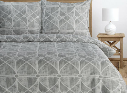 Pościel satynowa 140x200 SPRING 55 szara w geometryczny wzór