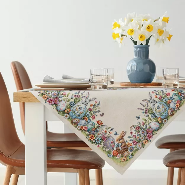 Nakładka wielkanocna 100x100 1364 gobelinowa naturalna żółta zajączki