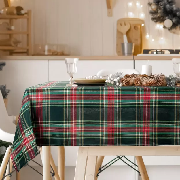 Obrus świąteczny 145x300 AURORA zielony czerwony bawełniany w kratkę